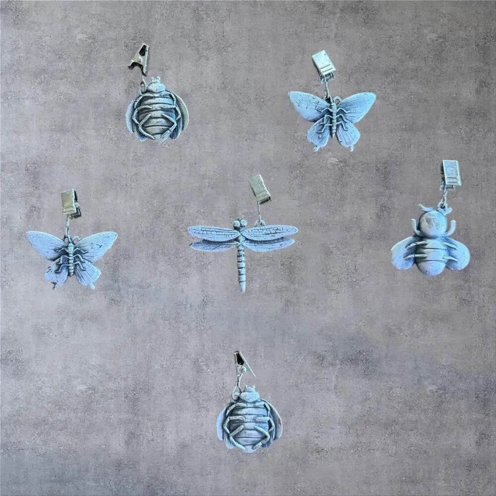 Vtg Cast Metal Insect Tablecloth Weights Set 6 Clips Ladybug Dragonfly Bee 90s